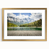 Abstract art print of a Bavarian landscape in muted earth tones on a framed canvas, ideal for dining room decor.