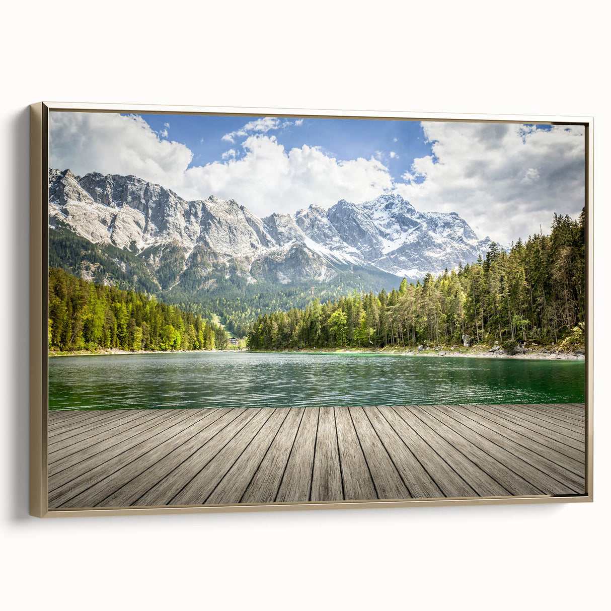 Framed canvas of a Bavarian landscape in muted earth tones, ideal for bedroom wall art.