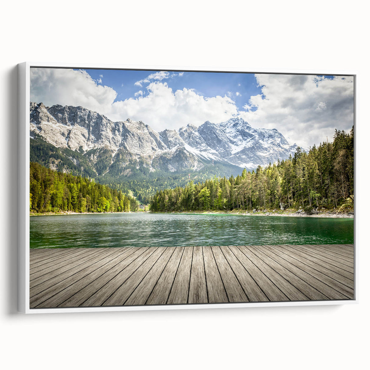 Vintage poster art of Bavarian scenery in vibrant colors on a large framed canvas, ideal for living room decor.