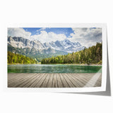 Rolled print of a Bavarian landscape featuring lush greenery and a serene lake, ideal for art wall dining room decor.
