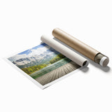 Rolled print of a Bavarian landscape with vibrant green and blue tones, ideal for classy bathroom wall art.
