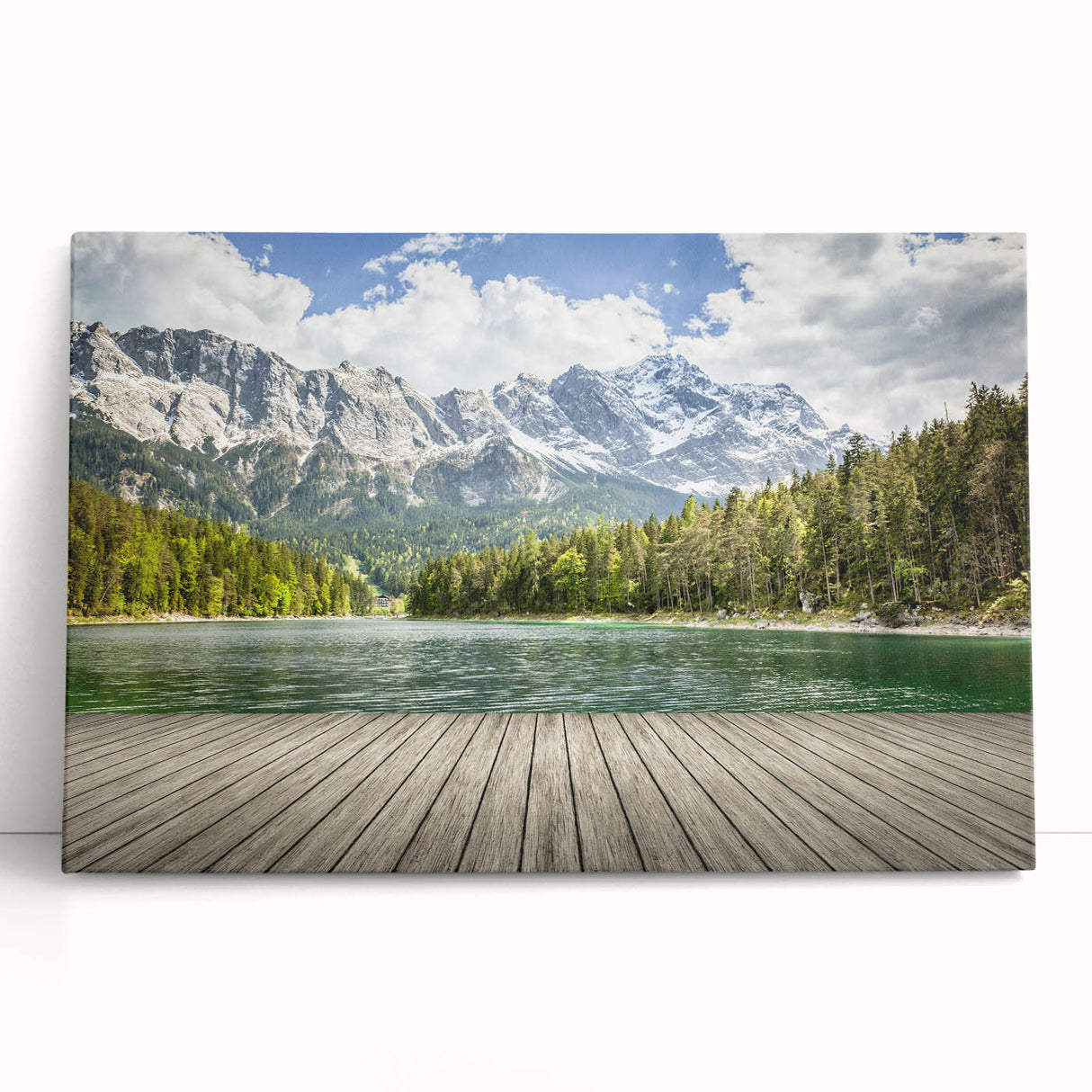 Black and white photograph of Bavarian scenery on large stretched canvas, ideal for kitchen wall art.