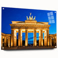 Acrylic print of Berlin cityscape in muted gray and blue tones, suitable for dining room decor.