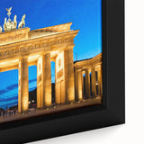 Extra large framed canvas featuring a textured depiction of Berlin with vibrant, colorful art on a black background.