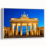 Vintage poster art of Berlin cityscape featuring colorful elements in a black frame, ideal for living room decor.