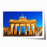 Rolled print of Berlin skyline with soft pastel shades on canvas, suitable for dining room wall art.