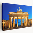 Large stretched canvas depicting a detailed Berlin cityscape in muted gray and blue tones, ideal for kitchen wall art.
