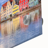 Large abstract depiction of Munich on acrylic glass in muted earth tones, ideal for dining room art.