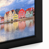 Extra large framed canvas of Munich with textured black and colorful art, ideal for living room decor.