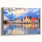 Framed canvas of a vintage Munich landscape in colorful and black tones, ideal for living room decor.