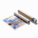 Rolled print of a Munich cityscape with soft floral accents in muted colors, ideal for classy bathroom wall art.