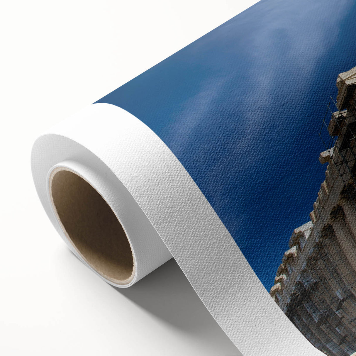 Art Deco poster of Athens scenery on rolled canvas, featuring muted earth tones, ideal for nursery wall art or dining room.