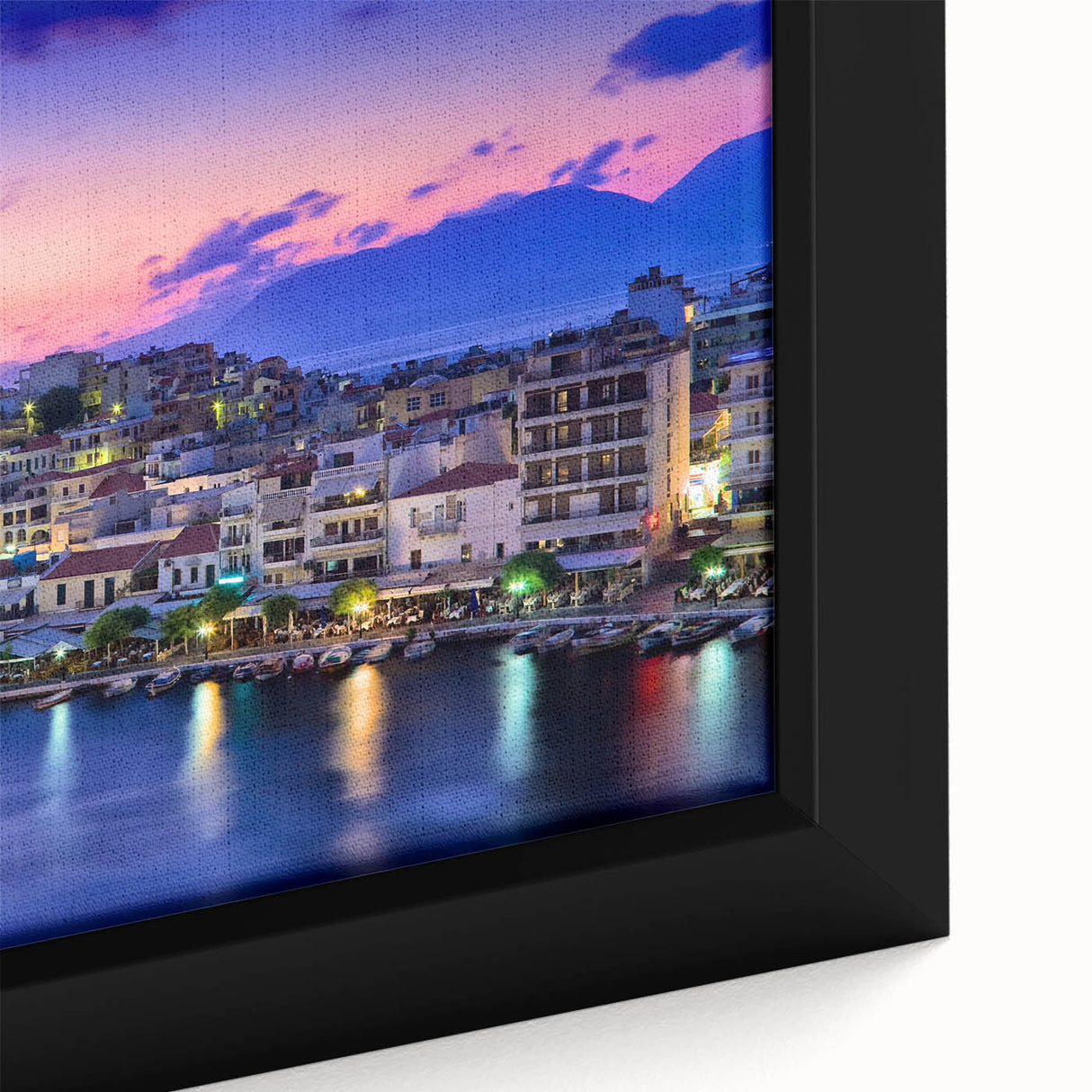 Extra large framed canvas depicting a textured, colorful scene of Crete, Greece, ideal for living room wall art.