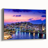 Landscape art painting of Crete with colorful vintage poster style on a framed canvas, suited for living room decor.