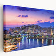Panoramic view of Crete, Greece, on a stretched canvas with muted earth tones, ideal for kitchen wall art.