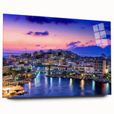 Acrylic print of a large abstract depiction of Crete, Greece, in blue and white tones.