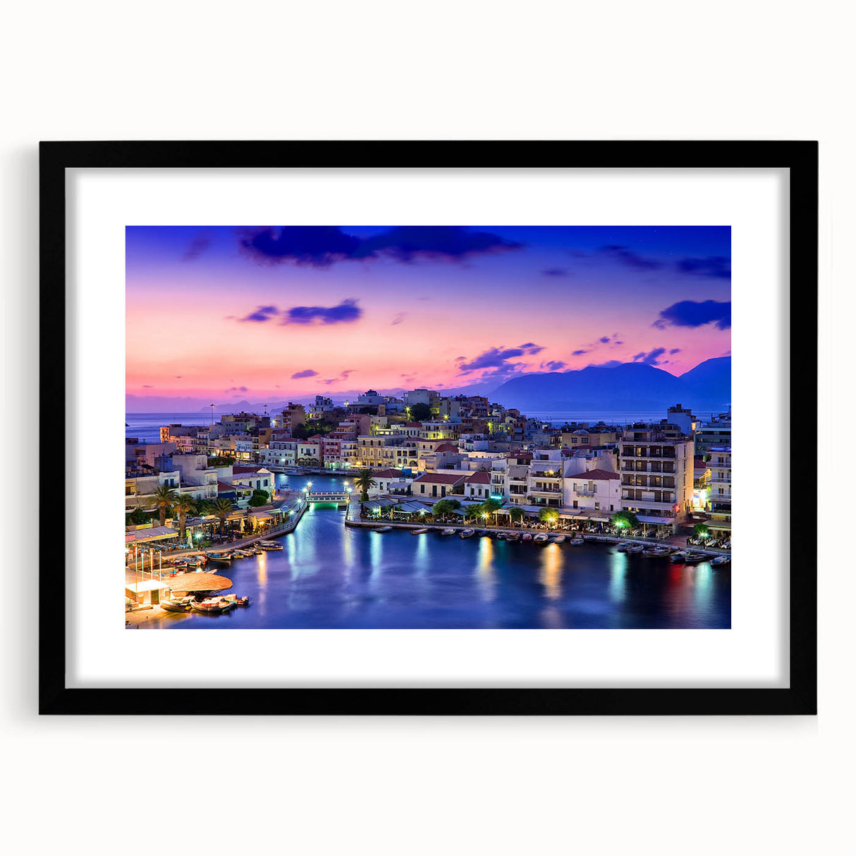 Abstract art print of a vibrant, colorful European landscape on a large textured canvas, ideal for living room decor.