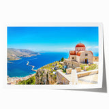 Extra large rolled print of a scenic Greek Rhodes landscape in pastel shades, ideal for dining room wall art.
