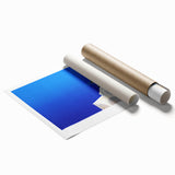 Extra large rolled print of Santorini scenery with white buildings and blue domes, ideal for large living room wall art.