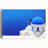 Black and white stretched canvas of Santorini scenery, ideal for kitchen wall art or bedroom ambiance.