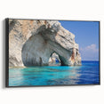 Black and white framed canvas depicting a vintage landscape of Greece, ideal for bedroom wall art.