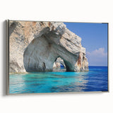 Framed canvas of a vintage-style Greek landscape painting, featuring vibrant color palette, ideal for living room decor.