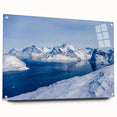 Acrylic print of a Greenland landscape with vivid green and blue tones, suitable for dining room decor.