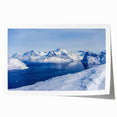 Extra large rolled print of a Greenland landscape with vibrant green and blue tones, suitable for dining room wall art.