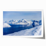 Extra large rolled print of a Greenland landscape with vibrant green and blue tones, suitable for dining room wall art.
