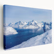 Greenland scenic landscape on large stretched canvas featuring muted green and blue tones, ideal for kitchen wall art.