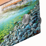 Large abstract wall art featuring a mid-century modernist style of a European scenery, ideal for dining room art.