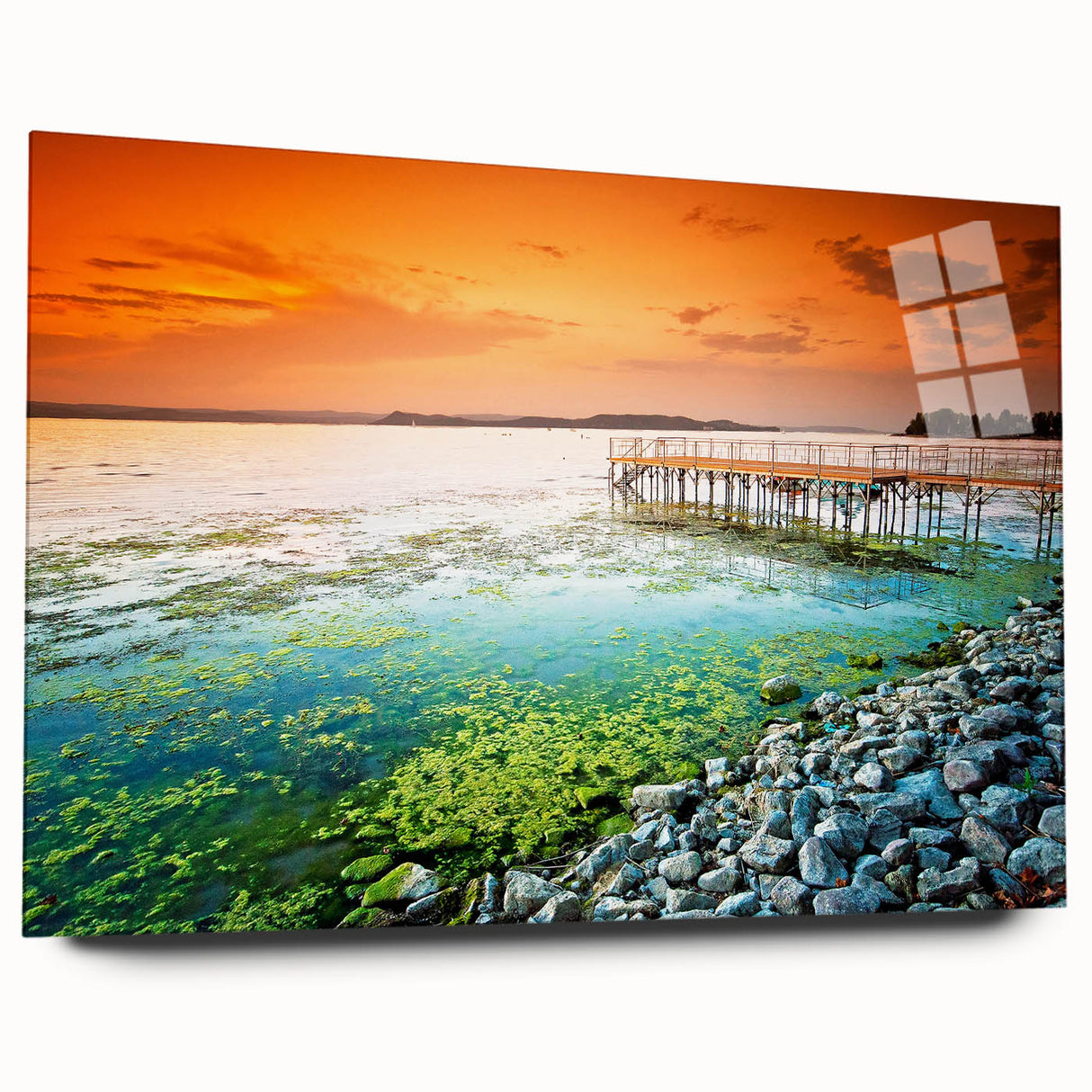 Large abstract wall art of European scenery in muted colors on acrylic glass, ideal for bedroom or dining room decor.