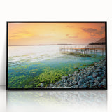 Large abstract wall art featuring a Hungarian landscape in muted earth tones, framed in black acrylic.