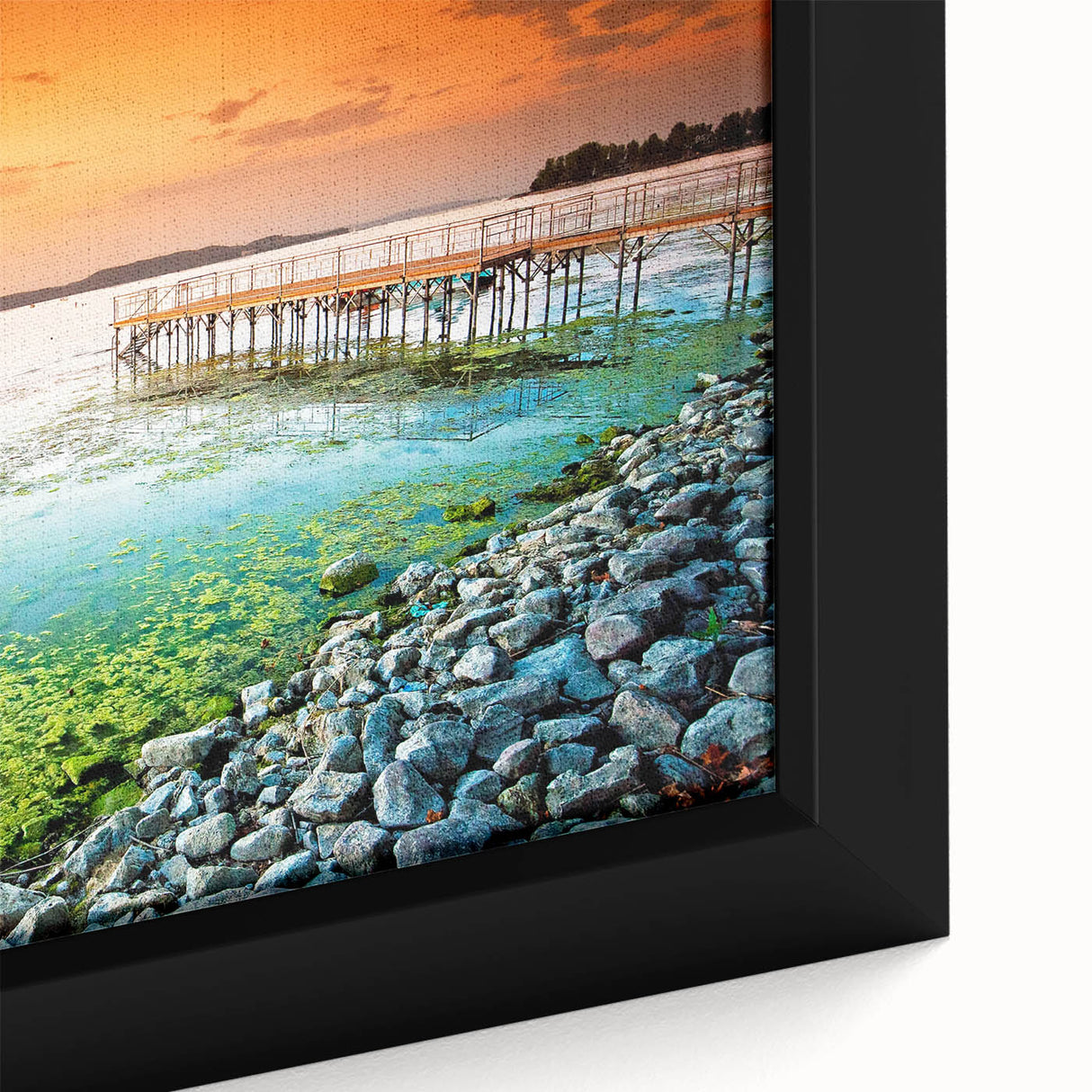 Black wall art featuring a textured, colorful European scenery on an extra large framed canvas, ideal for living room decor.