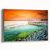 Framed canvas landscape art painting of a colorful European scenery, ideal for living room decor.