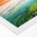 Art deco poster of a European cityscape in muted gold and blue on rolled canvas, suitable for dining room decor.