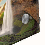 Large abstract wall art of Icelandic scenery in muted earth tones on acrylic glass, ideal for dining room art.