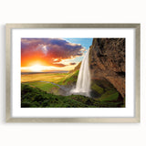Extra large abstract art print featuring textured scenery of Iceland in muted earth tones, framed in silver.