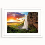 Textured art of an abstract Icelandic landscape in muted blue and gray tones on a framed white mat.