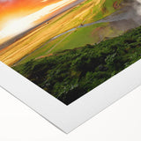 Art deco poster featuring an Icelandic landscape in muted blue and green tones on rolled canvas.