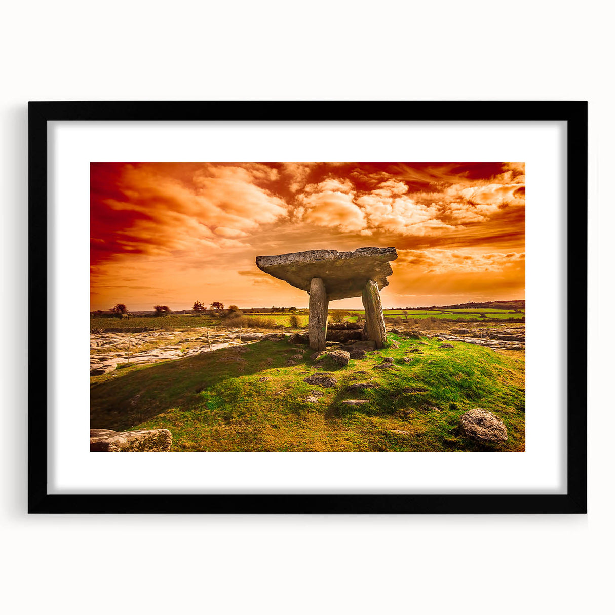 Abstract art print of a vibrant, textured Irish landscape on a large canvas, ideal for living room decor.
