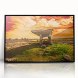 Large abstract wall art of Irish landscape in acrylic, featuring muted green and earth tones, framed in black.