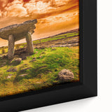 Close-up of a black framed canvas featuring a textured, colorful Irish landscape, ideal for extra large living room wall art.