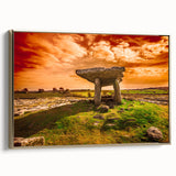 Framed canvas depicting a vintage-style Irish landscape with muted green and gold tones, ideal for bedroom wall art.