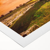 Art deco poster of a scenic Ireland landscape in muted green and blue tones on rolled canvas, suitable for dining room decor.