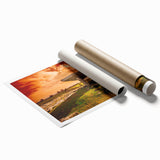 Extra large rolled print of a serene Irish landscape with soft green tones, ideal for classy bathroom wall art.