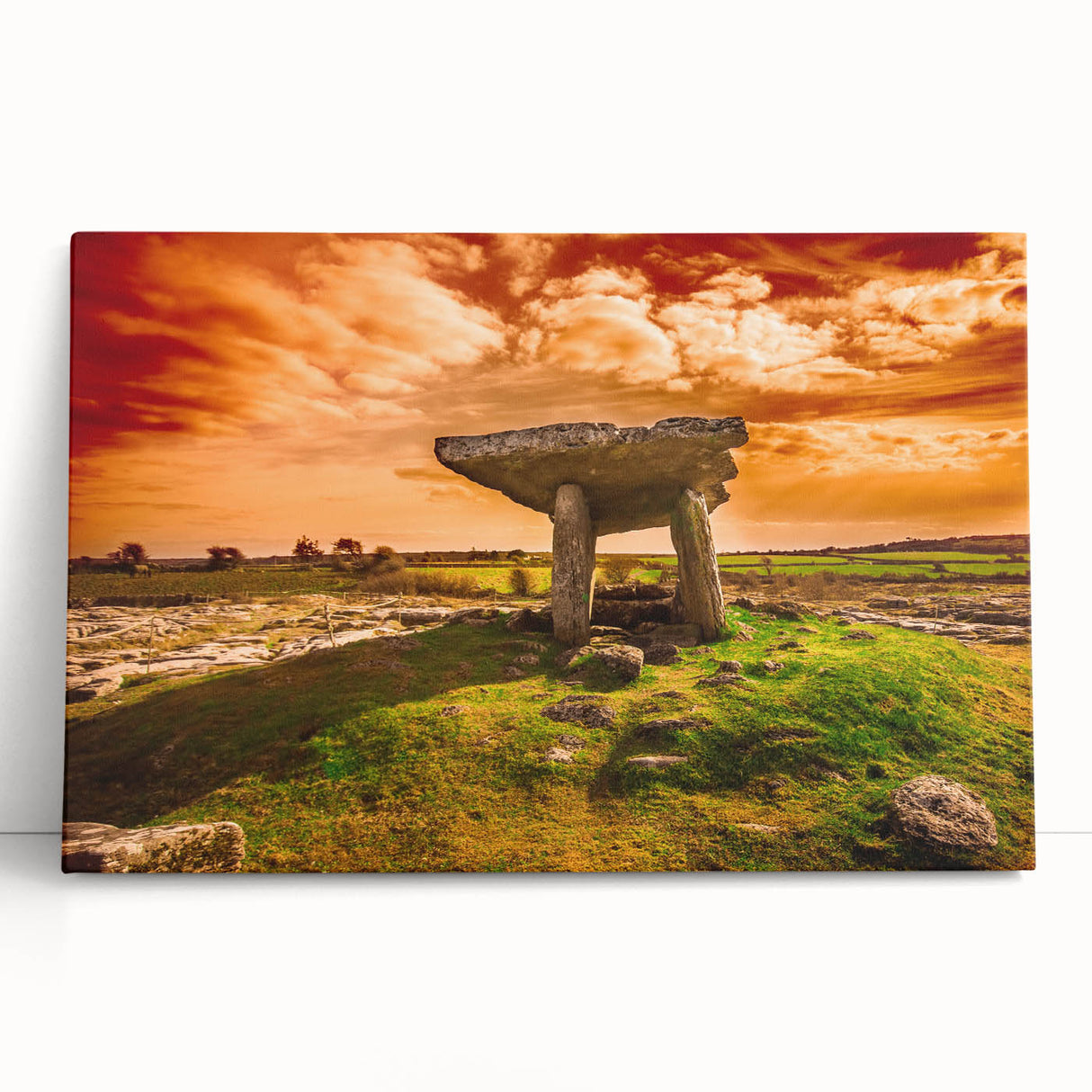 Black and white photo of a scenic Irish landscape on a large stretched canvas, ideal for kitchen wall art.