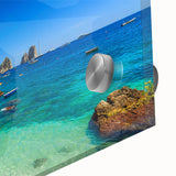 Large abstract depiction of Capri in muted earth tones on acrylic glass.