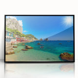 Large abstract wall art of Capri, Italy in muted earth tones on framed acrylic, ideal for modern living room decor.