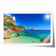 Extra large rolled print depicting a scenic view of Capri, Italy with vibrant blue and white tones.